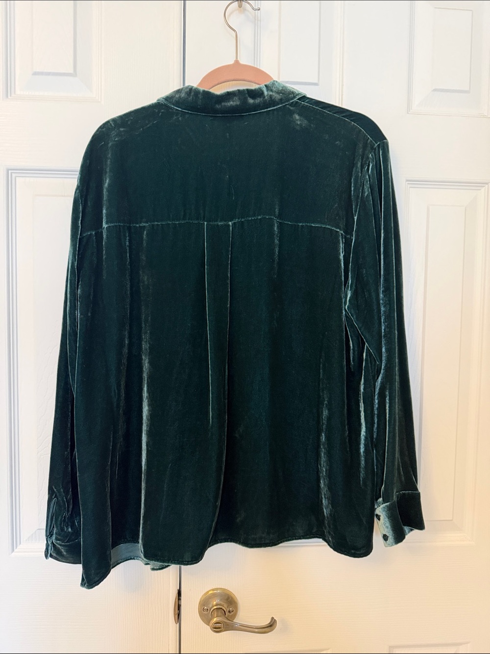 NWT Eileen Fisher Pine Green Velvet Silk Luxe Button Front Top - Picture 4 of 12